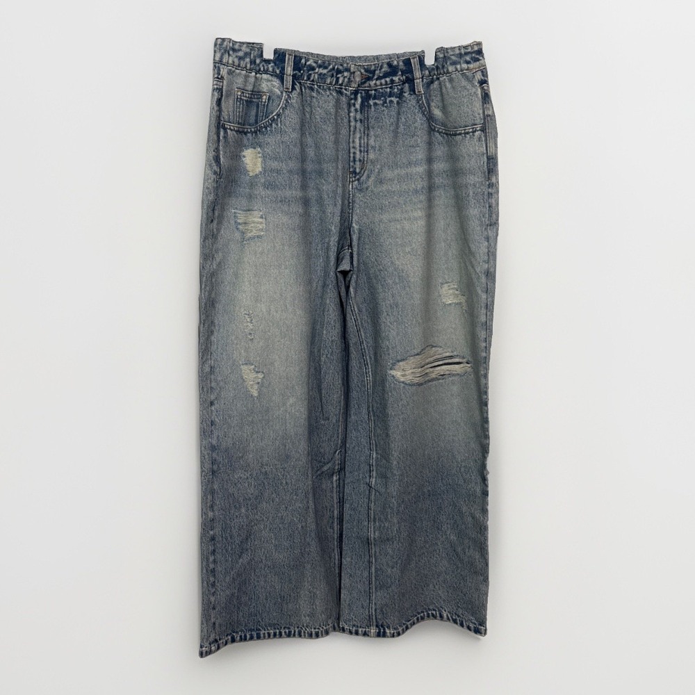 NWT Halara Mid Rise Denim Print French Terry Casual Sweatpant Jeans Pockets XL